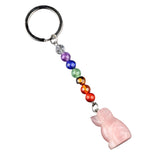 1.0 Inch Hand Carved Dog Gemstone Pendant Keychain 7 Chakra Beads Chain #KC2316S-A4