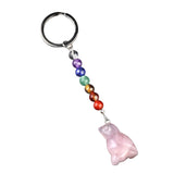1.0Inch Handmade Craved Bird Gemstone Pendant Keychain 7 Chakra Beads Chain #KC2317S-A4