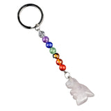 1.0Inch Handmade Craved Dinosaur Gemstone Pendant Keychain 7 Chakra Beads Chain #KC2318S-A4