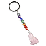 1.0Inch Handmade Craved Cat Gemstone Pendant Keychain 7 Chakra Beads Chain #KC2319S-A4
