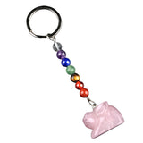 1.0Inch Handmade Craved Rabbit Animal Gemstone Pendant Keychain 7 Chakra Beads Chain #KC2320S-A4