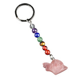 1.0 Inch Hand Carved Snail Gemstone Figurine Pendant Keychain 7 Chakra Beads Chain #KC2323S-A4