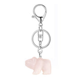 Hand-Carved Gemstone Bear Pendant Keychain – 25MM Natural Crystal Animal Charm with Sturdy Lobster Clasp, Perfect Key Ring Accessory for Bags & Purses #KC2324S-A3
