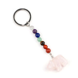 Gemstone Bear Pendant Keychain Hand Carved 25MM Animal Keyring 7 Chakra Beads Chain Accessories for Bag #KC2324S-A4