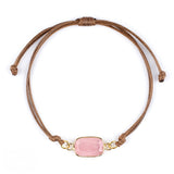 Natural Stone Adjustable Bracelet for Women Men Handmade Woven Bohemian Style Crystal Bangle #SB3126