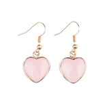 Natural Heart Gemstone Dangle Earrings - 15mm Polished Crystal Healing Pendant Charms, Dainty Gold Drop Earrings for Women & Girls