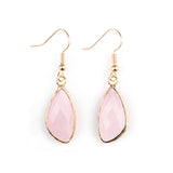 Gold Facted Teardrop Gemstone Pendant Dangle Earring for Women Girls