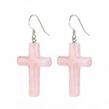 Rose Quartz Cross Pendant 27X40mm Gemstone Jewelry Necklace Earrings