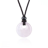 20MM Natural Gemstone Coin Pendant Necklace with Adjustable Rope Chain