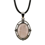 Silver Oval Gemstone Necklace 45CM Black Cord #SN1502S Crystal Pendant 13X18mm Cabs