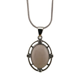 Silver Oval Gemstone Pendant Neckklace with Snake Chain #SN1502S