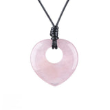 40mm Natural Gemstone Heart Pendant Necklace - Adjustable Black Rope, Healing Crystal Jewelry for Women & Men