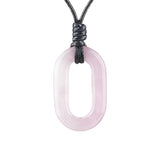 Hand-Polished Hollow O-Shape Gemstone Pendant, 25×40mm Adjustable Rope Necklace, Unique Natural Crystal Daily Wear Jewelry