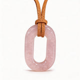 Hand-Polished Hollow O-Shape Gemstone Pendant, 25×40mm Adjustable Rope Necklace, Unique Natural Crystal Daily Wear Jewelry