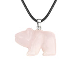 Gemstone Bear Pendant Necklace 45cm Black Cord 1.0 Hand Carved 25MM Animal  #SN2324S-45F01