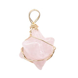 20mm Natural Gemstone Merkaba Star Pendant, Gold Wire Wrapped Crystal Charm for Jewelry Making