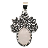 Silver Rose Flower Oval Gemstone Pendant for Making Jewelry#SP1503S-10X14mm Stone Cab Pendant Jewelry