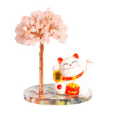 Maneki-neko Lucky Cat Crystal Tree | Feng Shui Fortune Ornament for Home Office Good Luck & Prosperity