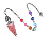 Chips Gemstone Tree of Life Resin Pendulum Wtih 7 Chakra Stone Chain hexagonal pyramid Pendant