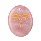 35x45mm Oval Natural Gemstone Pendant, Engraved Buddha's Contemplative Eye, Polished Crystal Disc Charm for Spiritual Jewelry, Necklace Making