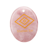 35x45mm Oval Natural Gemstone Pendant, Engraved "The Shaman's Eye", Polished Crystal Disc Charm for Spiritual Jewelry, Necklace Making