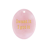 Oval Gemstone Pendants, Engraved "I Want It I Got It" Inspirational Quote, Natural Stone Charm Pendants for DIY Jewelry Making, Necklace Bracelet Crafts, 35x45mm