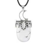 Vintage Silver Capped Multiple Gemstone Moon Pendant Necklace with Adjustable Rope for Reiki and Meditation #SN2055