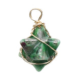 20mm Natural Gemstone Merkaba Star Pendant, Gold Wire Wrapped Crystal Charm for Jewelry Making