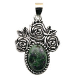 Silver Rose Flower Oval Gemstone Pendant for Making Jewelry#SP1503S-10X14mm Stone Cab Pendant Jewelry