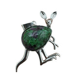 Silver Kangaroo Gemstone Pendant Keychain #KC1765 Animal Crsytal Key Chain