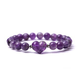 Natural Crystal Beaded Bracelet with 16mm Center Stone Heart - 8mm Round Beads #SB3133