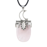 Vintage Silver Capped Multiple Gemstone Moon Pendant Necklace with Adjustable Rope for Reiki and Meditation #SN2055