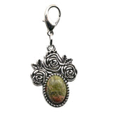Silver Rose Flower Oval Gemstone Pendant Charms Tag #SP1503S-10X14mm Stone Cab