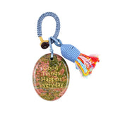Natural Stone 35X45MM Oval Gemstone Pendant (#W07-Good Things Happen Everyday ) Tassel Keychain