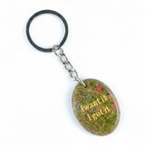 Oval Gemstone Disc Keychain– Carved with Custom Words & Symbol -I want it I got it