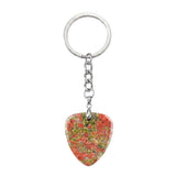 Natural Gemstone Guitar Pick Keychain with Simple Key Chain 27x32MM Crystal Pendant KC2030