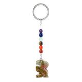 Gemstone Snal Pendant Keychain Hand Carved 25MM Animal Keyring 7 Chakra Beads Chain Accessories for Bag #KC2302S-A4