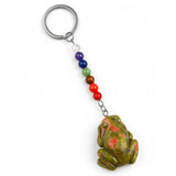 1Inch Frog Gemstone Pendant Keychain 7 Chakra Beads Chain #KC2309-A4