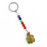 1.0Inch Tortoise Gemstone Pendant Keychain 7 Chakra Beads Chain #KC2311S-A4