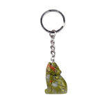 1.0Inch Hand Carved Gemstone Wolf Pendant Keychain #KC2314SS-A1