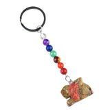 1.0Inch Handmade Craved Rabbit Animal Gemstone Pendant Keychain 7 Chakra Beads Chain #KC2320S-A4