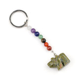 Gemstone Bear Pendant Keychain Hand Carved 25MM Animal Keyring 7 Chakra Beads Chain Accessories for Bag #KC2324S-A4
