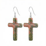 Unakite Cross Pendant 27X40mm Gemstone Jewelry Necklace Earrings