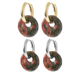 Natural 18MM Healing Gemstone Coin Pendant Drop Earrings for Women Stone Gold Dangle Ear Jewelry