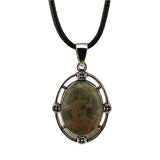 Silver Oval Gemstone Necklace 45CM Black Cord #SN1502S Crystal Pendant 13X18mm Cabs