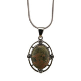 Silver Oval Gemstone Pendant Neckklace with Snake Chain #SN1502S