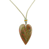 Long Heart Gemstone Pendant Necklace for Women Men Adjustable Colorful Rope