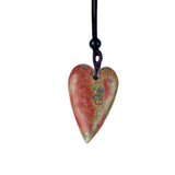 Long Heart Gemstone Pendant Necklace for Women Men Adjustable Black Rope