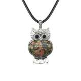Vintage Silver Owl Gemstone Pendant Necklace #SN1760