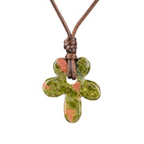 Natural Gemstone Flower Pendant Necklace - 35mm adjustable